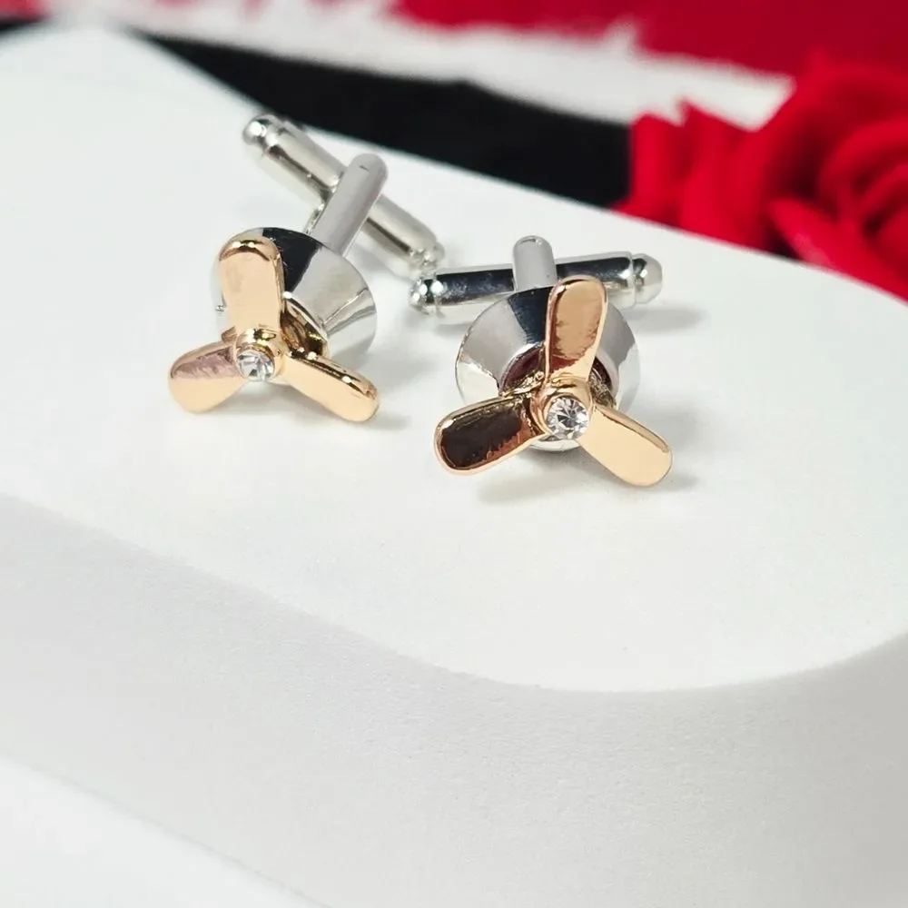 Propeller Cufflinks Men’s Novelty French Cuff Silver Bullet Back Aviator Gift